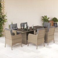 vidaXL 7-tlg. Garten-Essgruppe mit Kissen Beige Poly Rattan