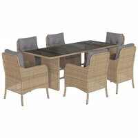 vidaXL 7-tlg. Garten-Essgruppe mit Kissen Beige Poly Rattan