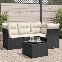 vidaXL 5-tlg. Garten-Sofagarnitur mit Kissen Schwarz Poly...