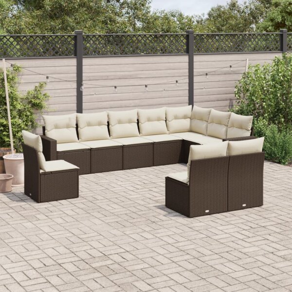 vidaXL 10-tlg. Garten-Sofagarnitur mit Kissen Braun Poly Rattan