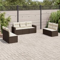 vidaXL 7-tlg. Garten-Sofagarnitur mit Kissen Braun Poly Rattan