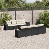 vidaXL 9-tlg. Garten-Sofagarnitur mit Kissen Schwarz Poly Rattan