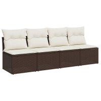 vidaXL Gartensofa mit Kissen 4-Sitzer Braun Poly Rattan