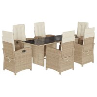 vidaXL 7-tlg. Garten-Essgruppe mit Kissen Beige Poly Rattan