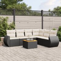 vidaXL 7-tlg. Garten-Sofagarnitur mit Kissen Schwarz Poly Rattan