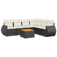 vidaXL 7-tlg. Garten-Sofagarnitur mit Kissen Schwarz Poly Rattan