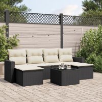 vidaXL 7-tlg. Garten-Sofagarnitur mit Kissen Schwarz Poly Rattan