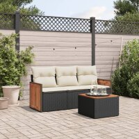 vidaXL 4-tlg. Garten-Sofagarnitur mit Kissen Schwarz Poly Rattan