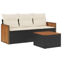 vidaXL 4-tlg. Garten-Sofagarnitur mit Kissen Schwarz Poly Rattan