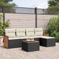 vidaXL 6-tlg. Garten-Sofagarnitur mit Kissen Schwarz Poly Rattan