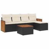 vidaXL 6-tlg. Garten-Sofagarnitur mit Kissen Schwarz Poly Rattan