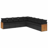 vidaXL 9-tlg. Garten-Sofagarnitur mit Kissen Schwarz Poly Rattan