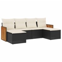 vidaXL 6-tlg. Garten-Sofagarnitur mit Kissen Schwarz Poly Rattan