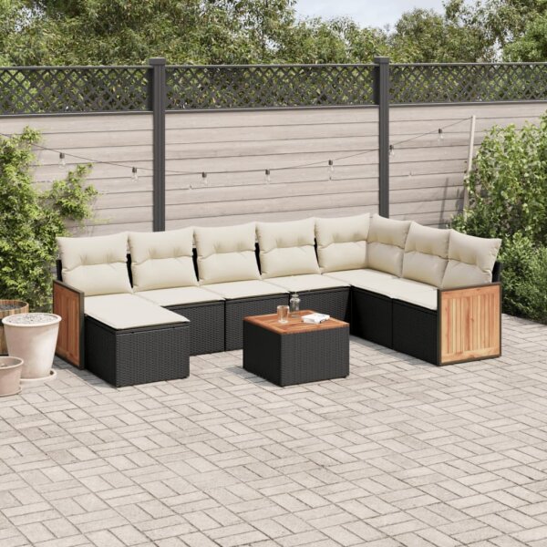 vidaXL 9-tlg. Garten-Sofagarnitur mit Kissen Schwarz Poly Rattan