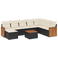 vidaXL 9-tlg. Garten-Sofagarnitur mit Kissen Schwarz Poly Rattan