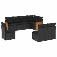 vidaXL 8-tlg. Garten-Sofagarnitur mit Kissen Schwarz Poly Rattan