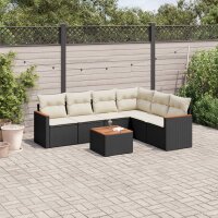 vidaXL 7-tlg. Garten-Sofagarnitur mit Kissen Schwarz Poly Rattan