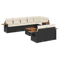 vidaXL 9-tlg. Garten-Sofagarnitur mit Kissen Schwarz Poly Rattan