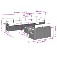 vidaXL 9-tlg. Garten-Sofagarnitur mit Kissen Schwarz Poly Rattan