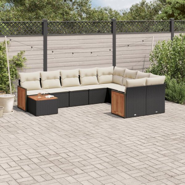 vidaXL 10-tlg. Garten-Sofagarnitur mit Kissen Schwarz Poly Rattan