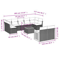 vidaXL 10-tlg. Garten-Sofagarnitur mit Kissen Schwarz Poly Rattan