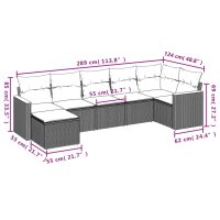 vidaXL 7-tlg. Garten-Sofagarnitur mit Kissen Schwarz Poly Rattan