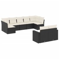 vidaXL 9-tlg. Garten-Sofagarnitur mit Kissen Schwarz Poly Rattan