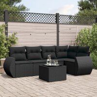 vidaXL 6-tlg. Garten-Sofagarnitur mit Kissen Schwarz Poly Rattan