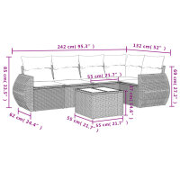 vidaXL 6-tlg. Garten-Sofagarnitur mit Kissen Schwarz Poly Rattan