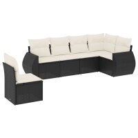 vidaXL 6-tlg. Garten-Sofagarnitur mit Kissen Schwarz Poly Rattan