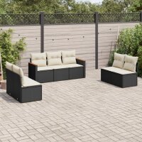 vidaXL 7-tlg. Garten-Sofagarnitur mit Kissen Schwarz Poly Rattan