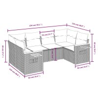 vidaXL 6-tlg. Garten-Sofagarnitur mit Kissen Schwarz Poly Rattan