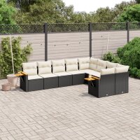 vidaXL 9-tlg. Garten-Sofagarnitur mit Kissen Schwarz Poly Rattan