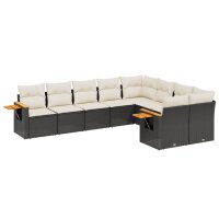 vidaXL 9-tlg. Garten-Sofagarnitur mit Kissen Schwarz Poly Rattan