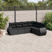 vidaXL 6-tlg. Garten-Sofagarnitur mit Kissen Schwarz Poly Rattan