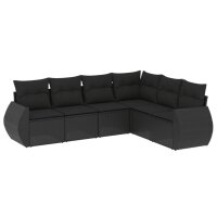 vidaXL 6-tlg. Garten-Sofagarnitur mit Kissen Schwarz Poly Rattan