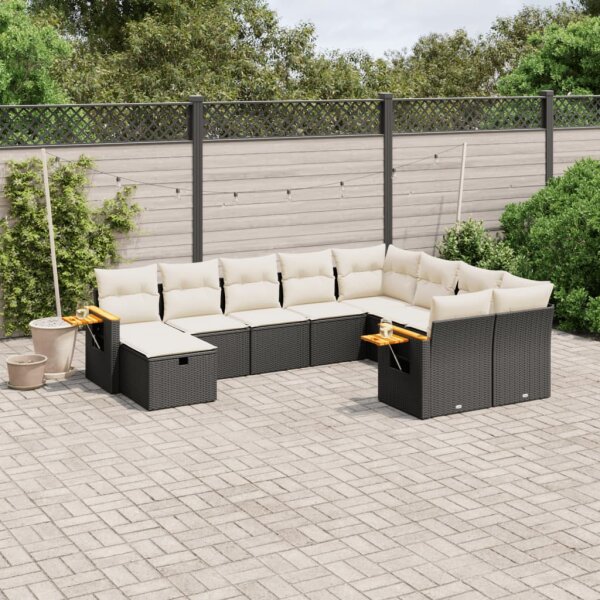 vidaXL 10-tlg. Garten-Sofagarnitur mit Kissen Schwarz Poly Rattan