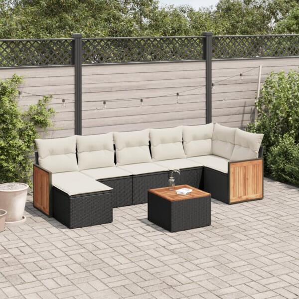 vidaXL 8-tlg. Garten-Sofagarnitur mit Kissen Schwarz Poly Rattan