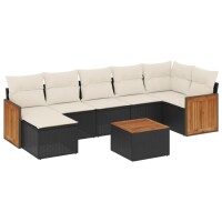 vidaXL 8-tlg. Garten-Sofagarnitur mit Kissen Schwarz Poly Rattan