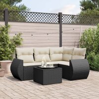 vidaXL 5-tlg. Garten-Sofagarnitur mit Kissen Schwarz Poly Rattan