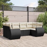 vidaXL 6-tlg. Garten-Sofagarnitur mit Kissen Schwarz Poly Rattan