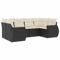 vidaXL 6-tlg. Garten-Sofagarnitur mit Kissen Schwarz Poly Rattan