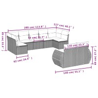 vidaXL 9-tlg. Garten-Sofagarnitur mit Kissen Schwarz Poly Rattan