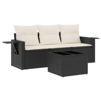 vidaXL 4-tlg. Garten-Sofagarnitur mit Kissen Schwarz Poly Rattan