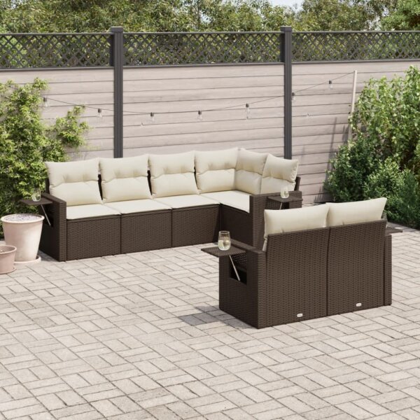 vidaXL 7-tlg. Garten-Sofagarnitur mit Kissen Braun Poly Rattan