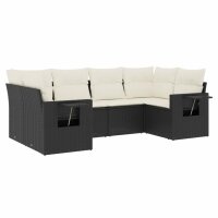 vidaXL 6-tlg. Garten-Sofagarnitur mit Kissen Schwarz Poly Rattan