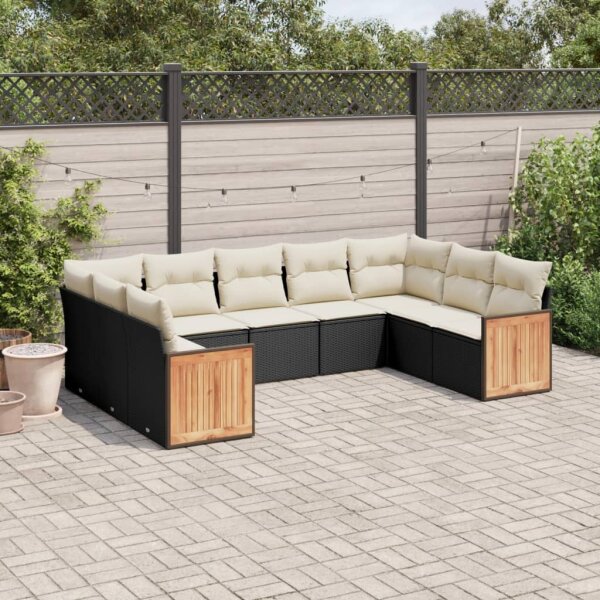 vidaXL 9-tlg. Garten-Sofagarnitur mit Kissen Schwarz Poly Rattan