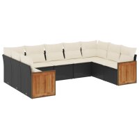 vidaXL 9-tlg. Garten-Sofagarnitur mit Kissen Schwarz Poly Rattan