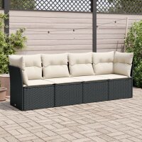 vidaXL 4-tlg. Garten-Sofagarnitur mit Kissen Schwarz Poly Rattan