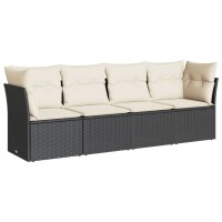 vidaXL 4-tlg. Garten-Sofagarnitur mit Kissen Schwarz Poly Rattan